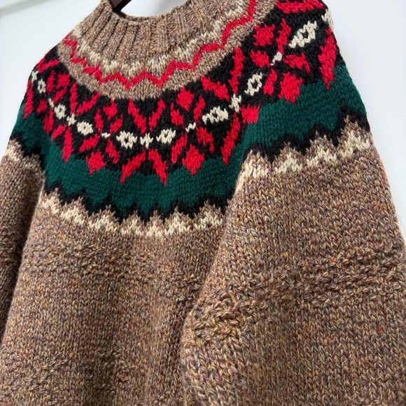 GAP Vintage Fair Isle Brown Wool Long Sleeve Hand Knit Sweater Large Unisex ‘90s - Picture 5 of 13